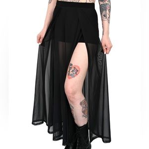 NWOT - Foxblood - Mesh Darla Maxi Skirt With Built in Shorts - Size Small Black